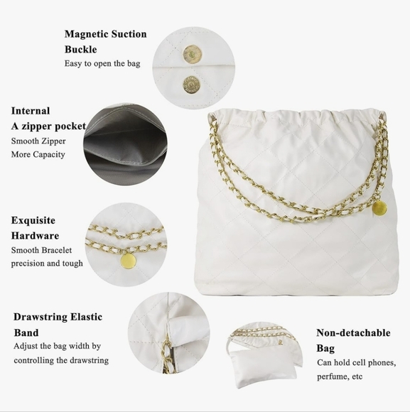 Elegant Cream Shoulder Bag with Gold Chain - Picture 2 of 16